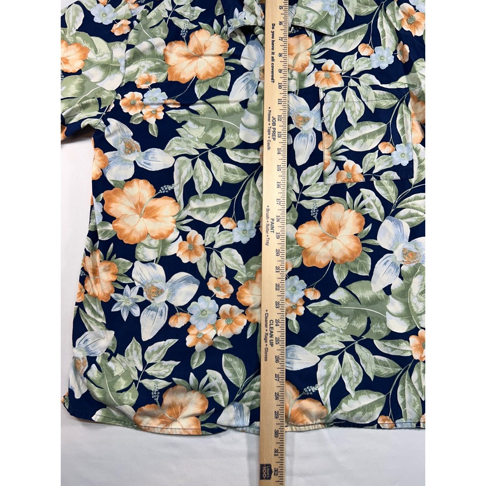 Pusser's West Indies Mens Large Silk Cotton Tropical Floral Hawaiian Shirt Blue - Picture 3 of 7